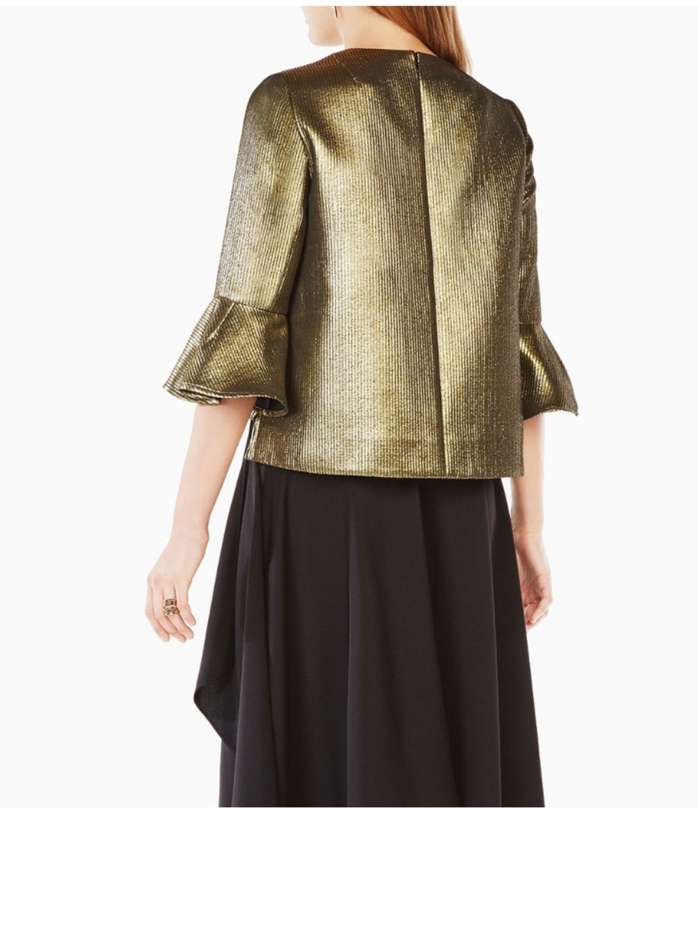 BCBGMAXAZRIA Valari Metallic Gold Bell Sleeve Top S - Picture 2 of 6
